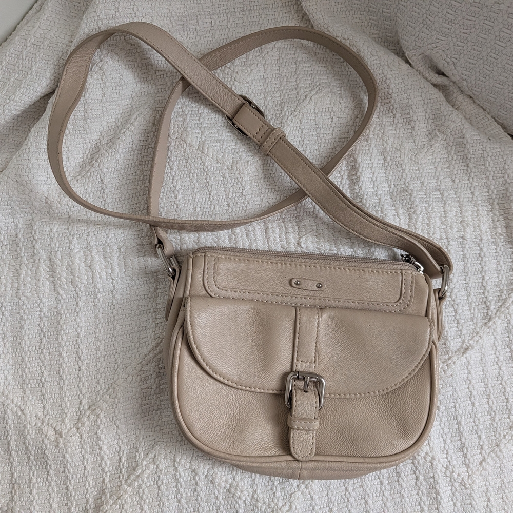 DANIER Cream Genuine Leather Crossbody Bag